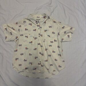 Rae Dunn White Bicycle Print Button linen Down Shirt